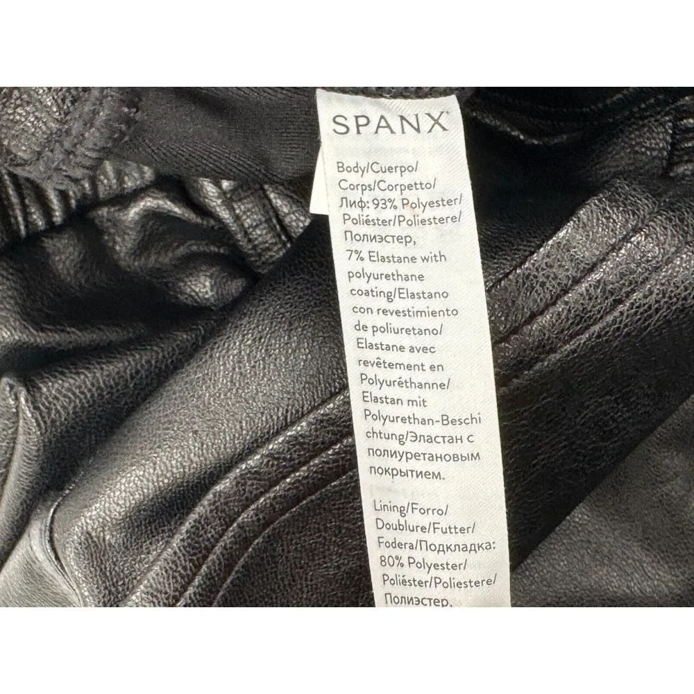 SPANX Leather Like Jogger Faux Vegan Women L‎ Pockets Pull On Pants 20283R Black